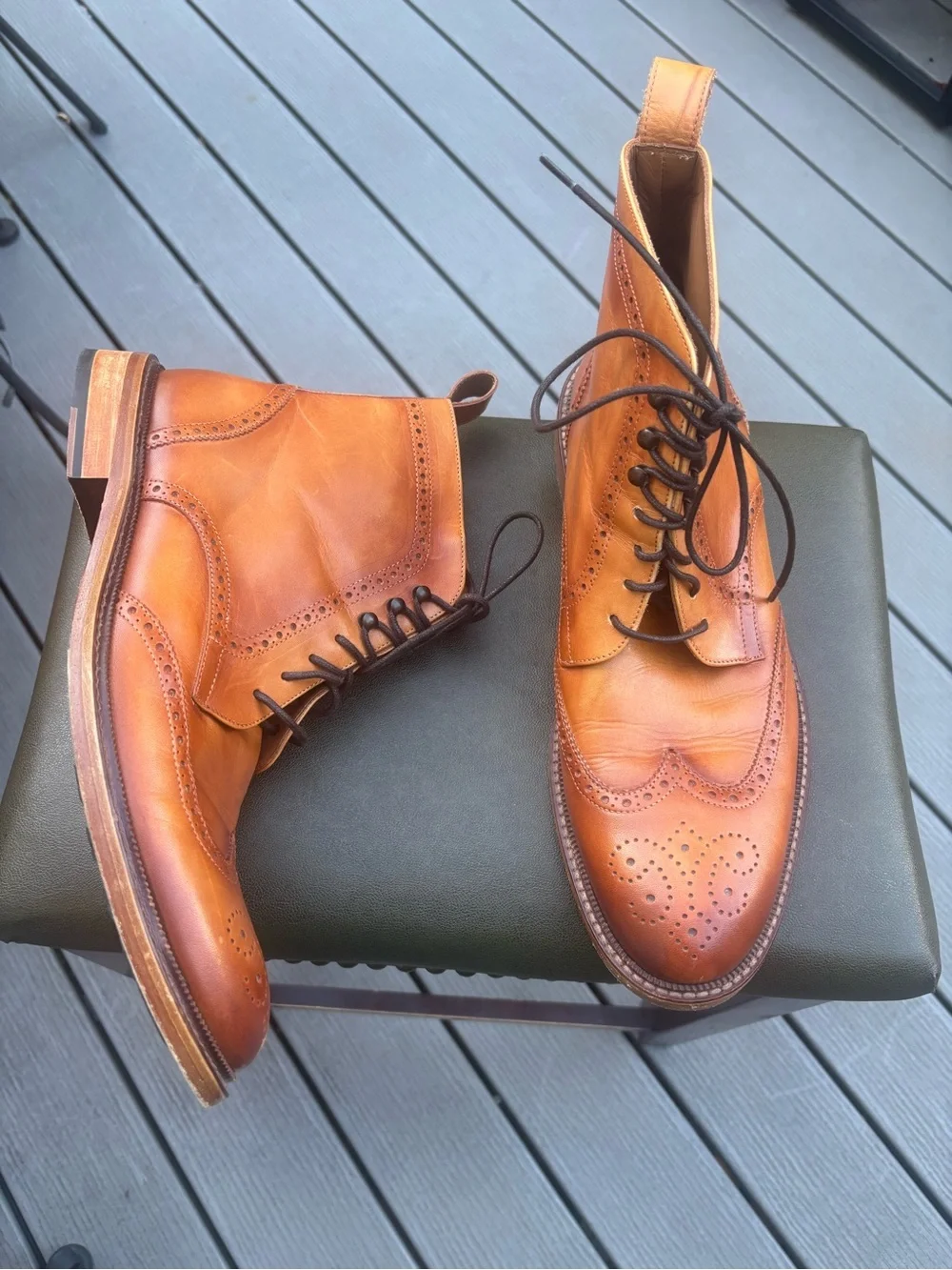 Taft The Mack Men's 45 US 12 Wingtip Combat High Top Dress Boots Honey Brown EUC